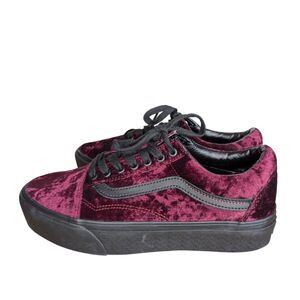 Vans Platform Crushed Velvet Burgundy Old Skool Shoes Wms 9.5 Whimsygoth Skate